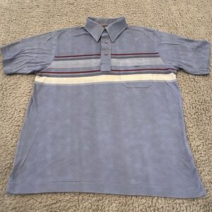 Vintage Puritan Blue Striped Pocket‎ Polo Bowling Casual Shirt Size Medium